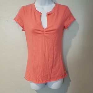 Jasmine & Ginger Small Coral Lounge Wear Short Sleeve T-shirt V-neck Comfy Soft